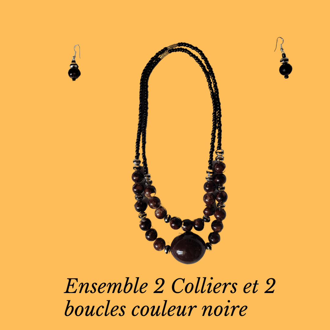 Ensemble de deux colliers et boucles d oreille avec perles noires